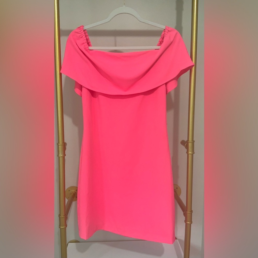 NWT- Charles Henry Off-the-Shoulder Pink Shift Dress
